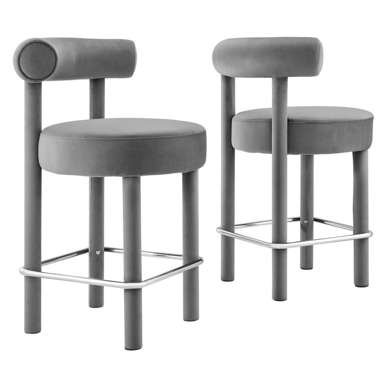 Toulouse Performance Velvet Counter Stool - Set Of 2 - Gray Silver EEI-6708-GRY-SLV By Modway Furniture