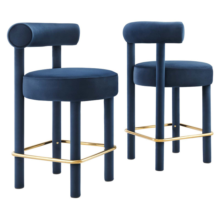 Toulouse Performance Velvet Counter Stool - Set Of 2 - Midnight Blue Gold EEI-6708-MID-GLD By Modway Furniture