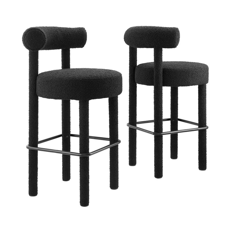 Toulouse Boucle Fabric Bar Stool - Set Of 2 - Black Black EEI-6709-BLK-BLK By Modway Furniture
