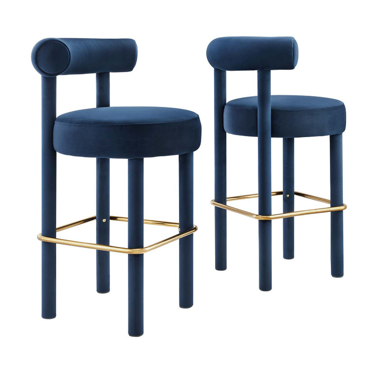 Toulouse Performance Velvet Bar Stool - Set Of 2 - Midnight Blue Gold EEI-6710-MID-GLD By Modway Furniture
