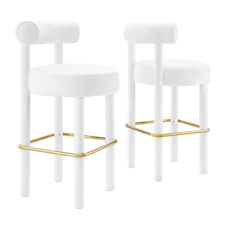 Toulouse Performance Velvet Bar Stool - Set Of 2 - White Gold EEI-6710-WHI-GLD By Modway Furniture