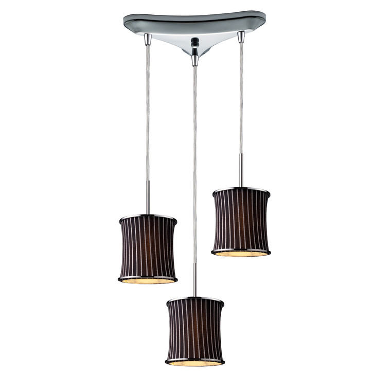 Elk Fabrique 3-Light Drum Pendants In Polished Chrome With Pinstripe Black Shades 20021/3
