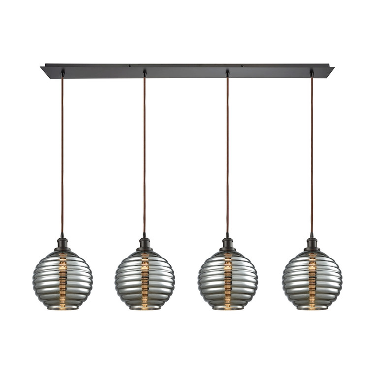 Elk Ridley 4-Light Linear Pendant Fixture In Oil Rubbed Bronze With Smoke-Plated Beehive Glass 56550/4LP