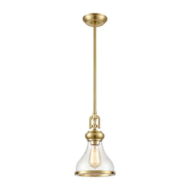 Elk Rutherford 1-Light Mini Pendant In Satin Brass With Seedy Glass 57370/1L