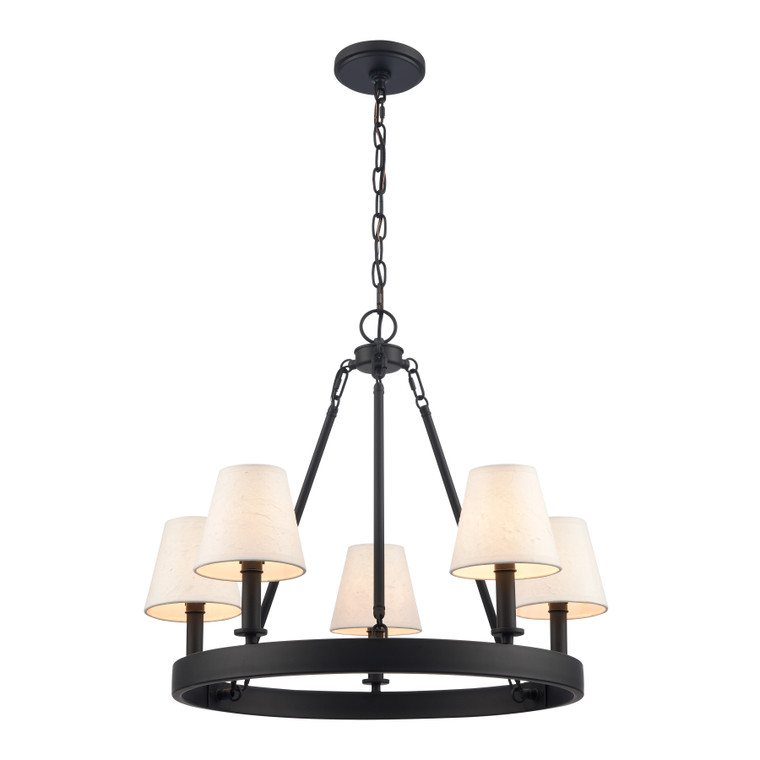 Elk Rydell 24.5'' Wide 5-Light Chandelier - Matte Black And Parchment EC89766/5