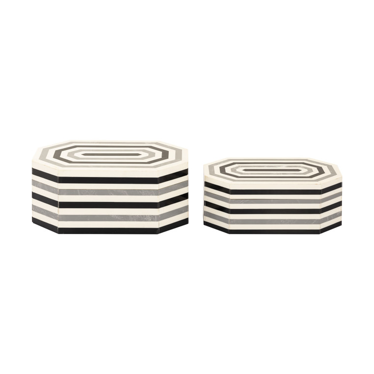 Elk Octagonal Striped Box - Set Of 2 White H0807-9768/S2