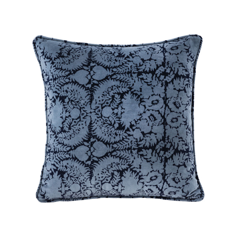 Elk Blue Patterned 20X20 Hand-Printed Reversible Pillow In 100% Cotton Velvet PLW038