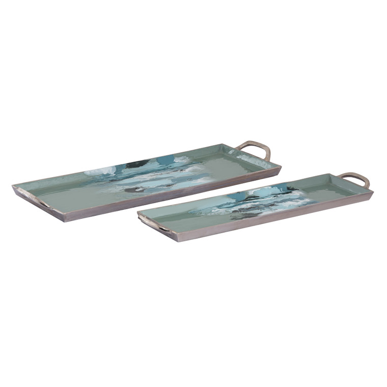 Elk Spindrift Tray - Set Of 2 Seafoam Green Enamel S0807-11355/S2