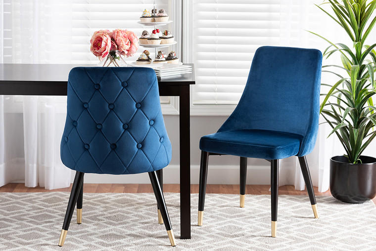 Baxton Studio Giada Contemporary Glam And Luxe Navy Blue Velvet Fabric And Dark Brown Finished Wood 2-Piece Dining Chair Set WI-12381-Navy Blue Velvet-DC