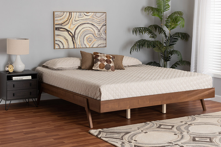 Baxton Studio Sarita Mid-Century Modern Ash Walnut Finished Wood Queen Size Bed Frame MG0094-Ash Walnut-Bed Frame-Queen