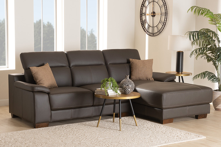 Baxton Studio Reverie Modern Brown Full Leather Sectional Sofa With Right Facing Chaise LSG6002L-Sectional-Full Leather-Brown-Dakota 05