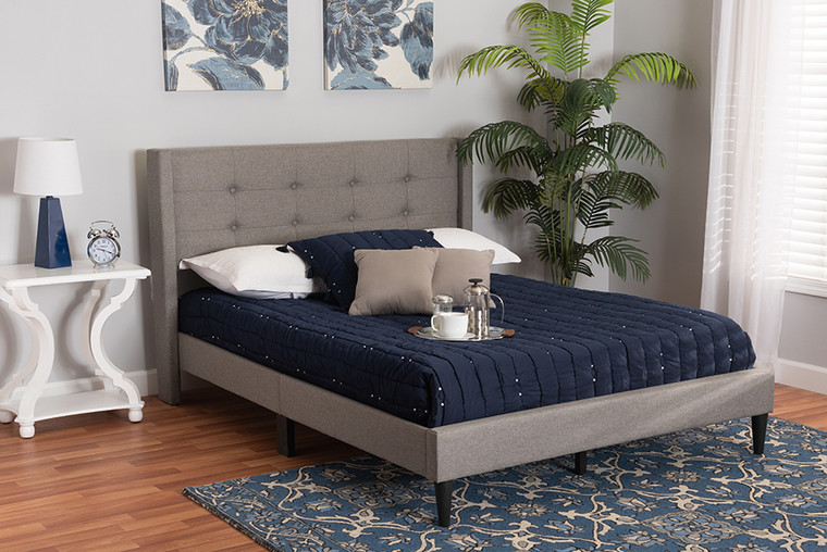 Baxton Studio Casol Mid-Century Modern Transitional Grey Fabric Upholstered Full Size Platform Bed CF 9272-C-Vele-C-Grey-Full