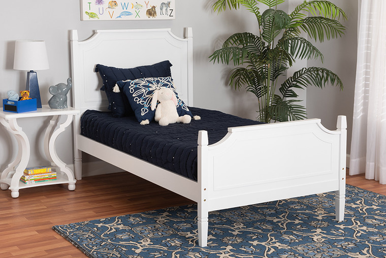 Baxton Studio Mariana Classic And Traditional White Finished Wood Twin Size Platform Bed Mariana-White-Twin