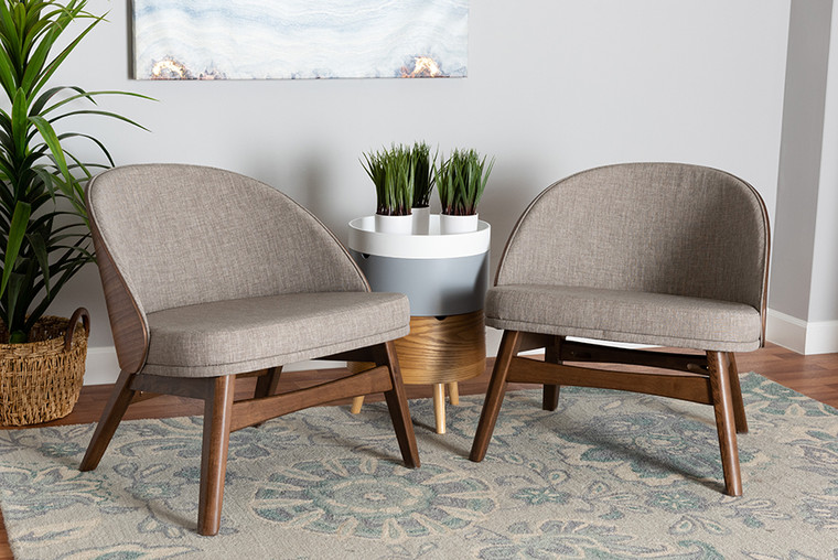 Baxton Studio Lovella Mid-Century Modern Grey Fabric And Walnut Brown Finished Wood 2-Piece Accent Chair Set Lovella-Walnut-CC