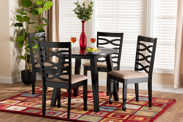 Baxton Studio Ruby Modern Beige Fabric And Dark Brown Finished Wood 5-Piece Dining Set Ruby-Sand/Dark Brown-5PC Dining Set
