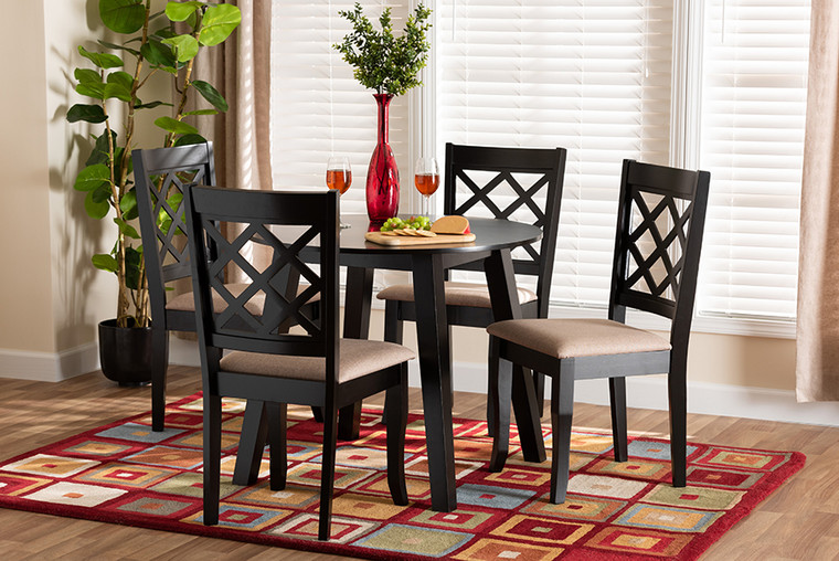 Baxton Studio Lexi Modern Beige Fabric And Dark Brown Finished Wood 5-Piece Dining Set Lexi-Sand/Dark Brown-5PC Dining Set