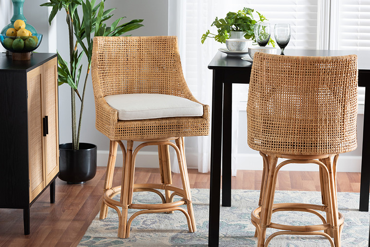 Baxton Studio Bella Modern Bohemian Natural Brown Rattan Counter Stool Bella-Rattan-CS