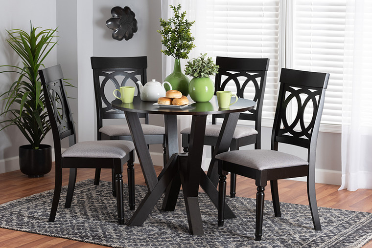 Baxton Studio Angie Modern Grey Fabric And Dark Brown Finished Wood 5-Piece Dining Set Angie-Grey/Dark Brown-5PC Dining Set
