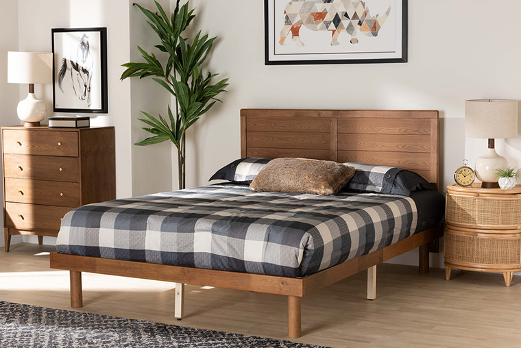 Baxton Studio Daina Mid-Century Modern Ash Walnut Finished Wood Full Size Platform Bed Daina-Ash Walnut-Full