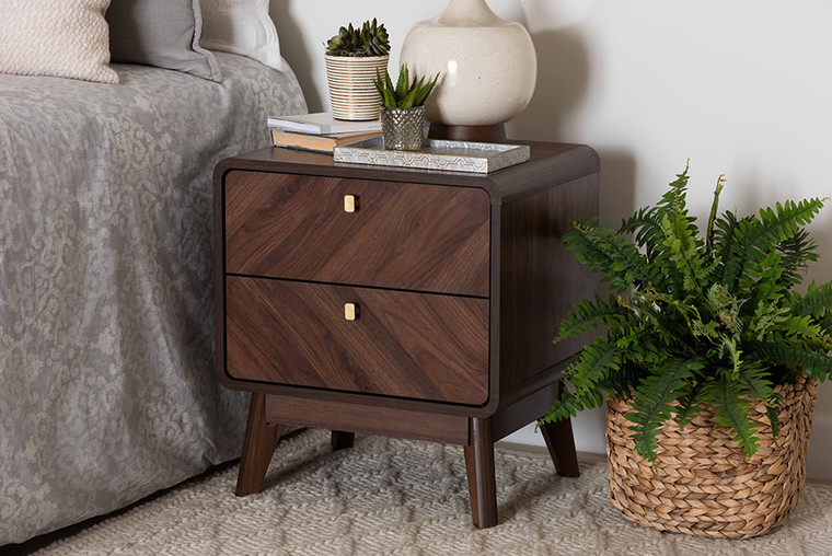 Baxton Studio Markell Mid-Century Transitional Walnut Brown Finished Wood 2-Drawer Nightstand LV44ST4424WI-CLB-NS