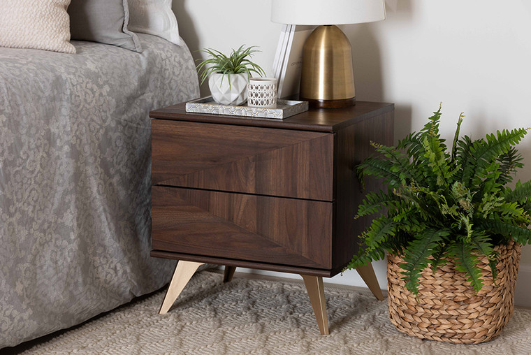 Baxton Studio Graceland Mid-Century Modern Transitional Walnut Brown Finished Wood 2-Drawer Nightstand LV45ST4524WI-CLB-NS