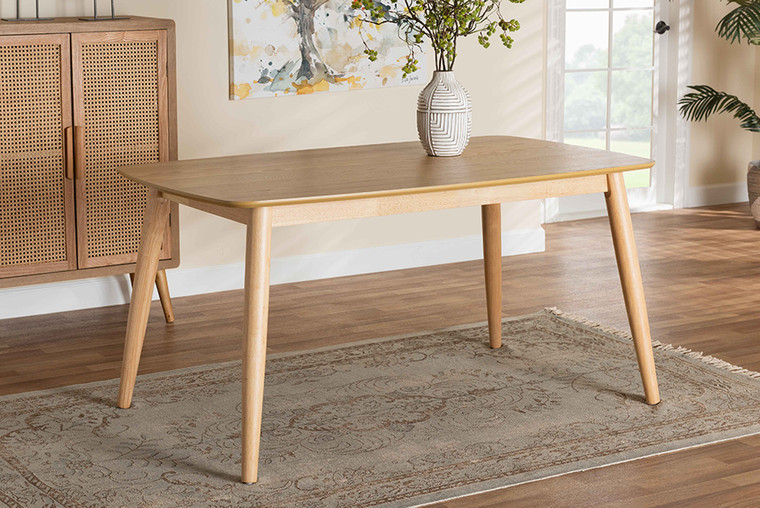 Baxton Studio Flora Mid-Century Modern Natural Oak Finished Wood Dining Table Flora-Natural Oak-DT