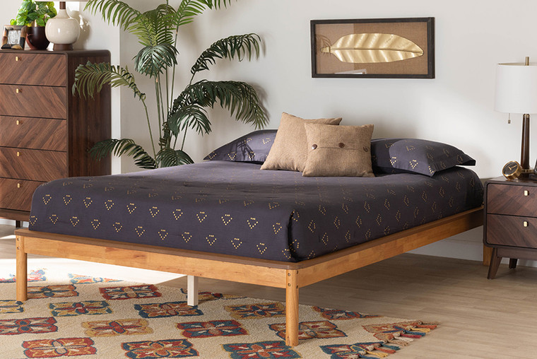 Baxton Studio Efren Mid-Century Modern Honey Oak Finished Wood Full Size Bed Frame MG007-1-Light Natural-Bed Frame-Full