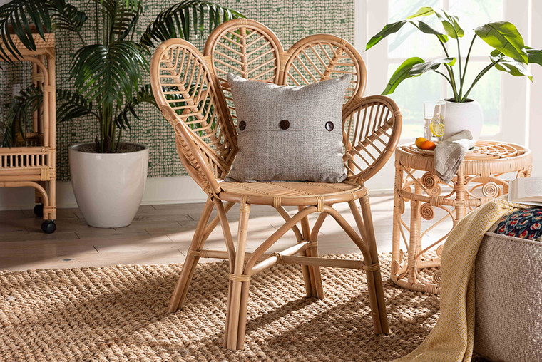 Bali & Pari Eliava Modern Bohemian Natural Rattan Flower Accent Chair Flower-Natural-AC