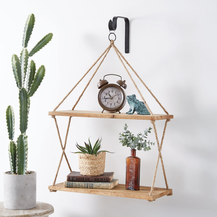 CTW Home Two-Tiered Boho Hanging Shelf With Hook 370955
