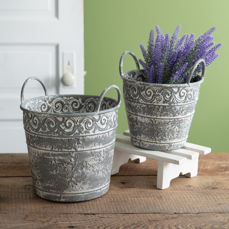 CTW Home Set Of Two Stone Valley Metal Buckets 790202