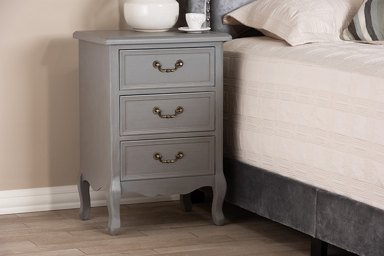 Baxton Studio Capucine Antique French Country Cottage Grey Finished Wood 3-Drawer End Table JY18A028-Grey-ET