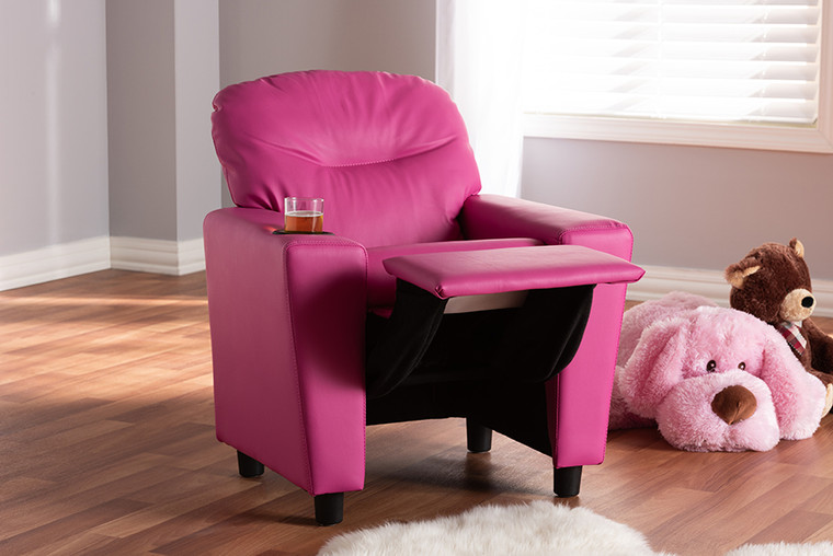 Baxton Studio Evonka Modern And Contemporary Magenta Pink Faux Leather Kids Recliner Chair LD2056-Pink-CC