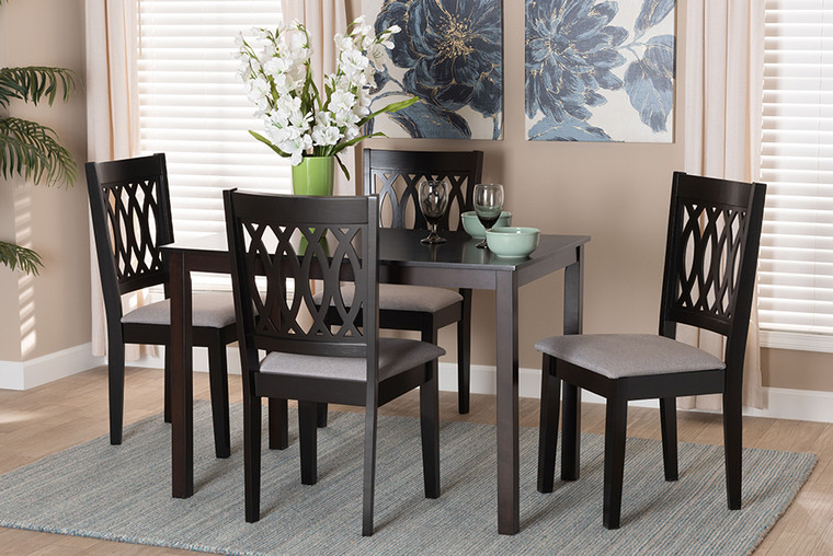 Baxton Studio Florencia Modern Grey Fabric And Espresso Brown Finished Wood 5-Piece Dining Set RH388C-Grey/Dark Brown-5PC Dining Set