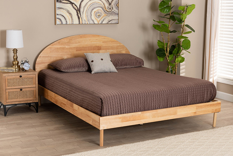 Baxton Studio Denton Japandi Natural Brown Finished Wood Queen Size Platform Bed BBT61137-A2 Natural Wood-Queen Bed