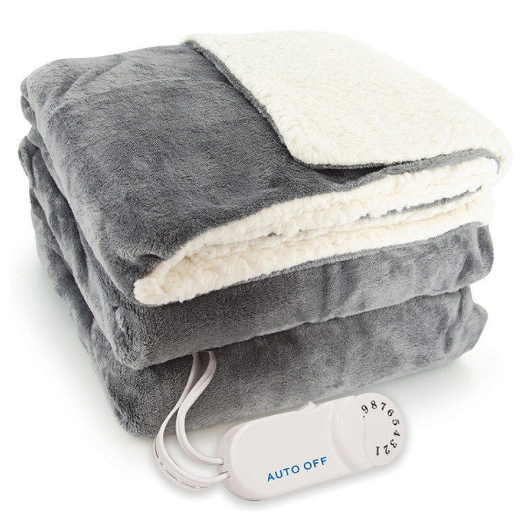 50-Inch X 62-Inch Velour And Wool Faux Shearling Electric Throw Blanket BMD57110 By Petra
