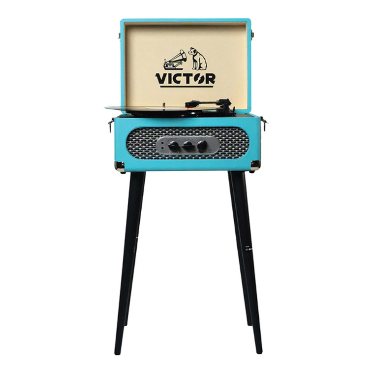Andover Dual-Bluetooth(R) Belt-Drive 5-In-1 Suitcase-Style Record Player With Legs, Vwrp-3200 (Turquoise) NAXVWRP3200TQ By Petra