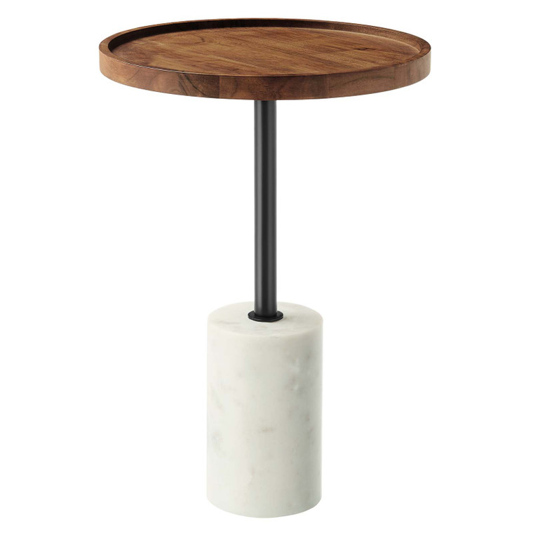 Amina Round Acacia Wood Side Table - White Light Oak EEI-6607-WHI-LOC By Modway Furniture