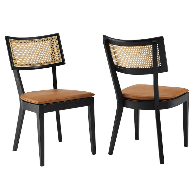 Caledonia Vegan Leather Upholstered Wood Dining Chairs - Set Of 2 - Black Tan EEI-6732-BLK-TAN By Modway Furniture