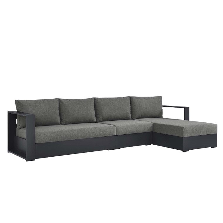 Tahoe Outdoor Patio Powder-Coated Aluminum 3-Piece Right-Facing Chaise Sectional Sofa Set - Gray Charcoal EEI-6671-GRY-CHA By Modway Furniture