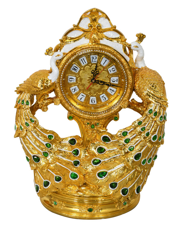 AFD Home 12024007 Golden Emerald Peacock Mantle Clock