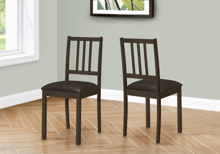 Monarch Brown Leather Look Upholstered Dining Chair - Brown Wood Legs (Set Of 2) I 1304