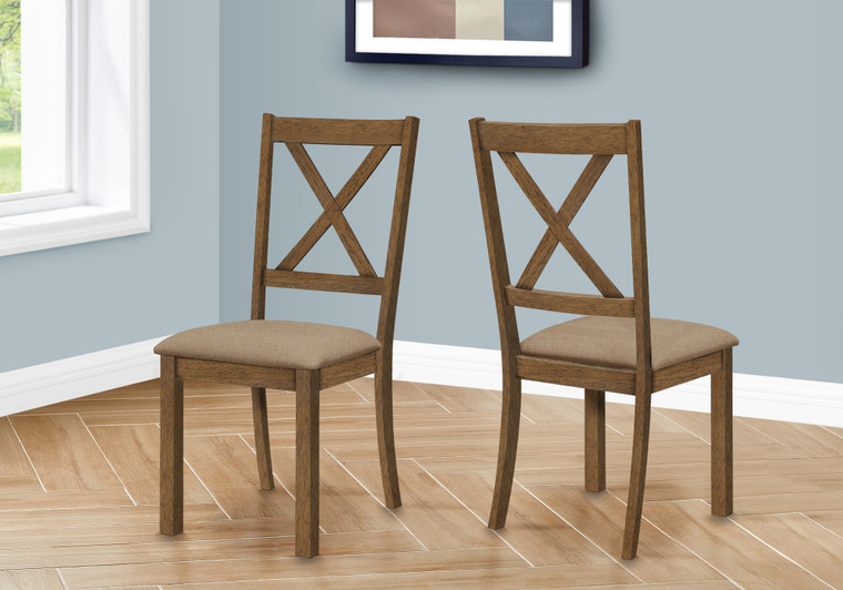 Monarch Brown Fabric Transitional Upholstered Dining Chair - Walnut Wood Frame (Set Of 2) I 1311