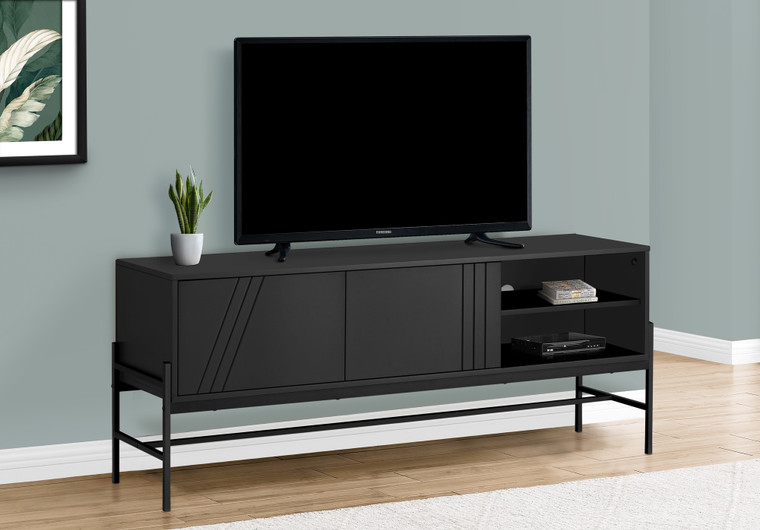 Monarch 60 Inch Black Laminate Tv Stand - Black Metal I 2734