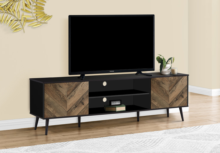 Monarch 72 Inch Brown And Black Laminate Tv Stand With Black Wood Legs I 2781