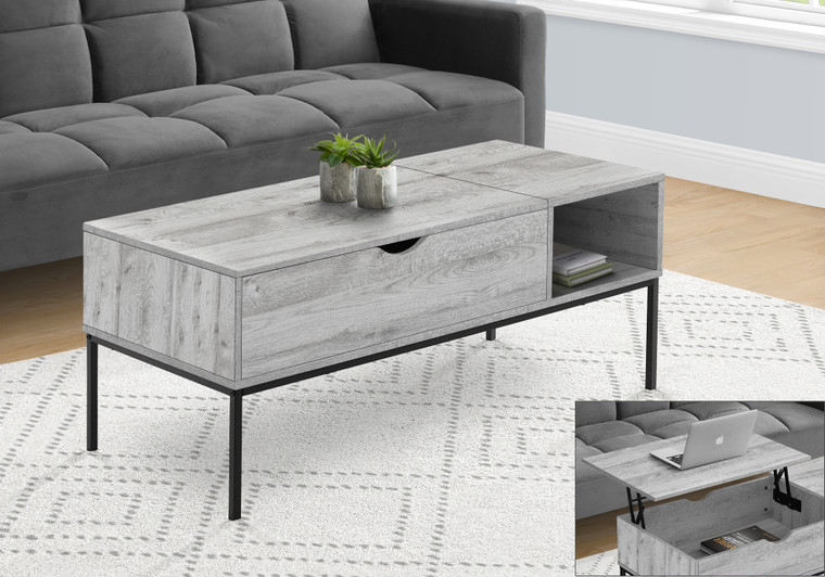 Monarch 42"L Rectangular Lift-Top Grey Coffee Table - Black Metal I 3805