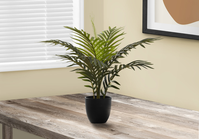 Monarch 20" Tall Palm Real Touch Green Leaves Artificial Plant - Black Pot I 9501