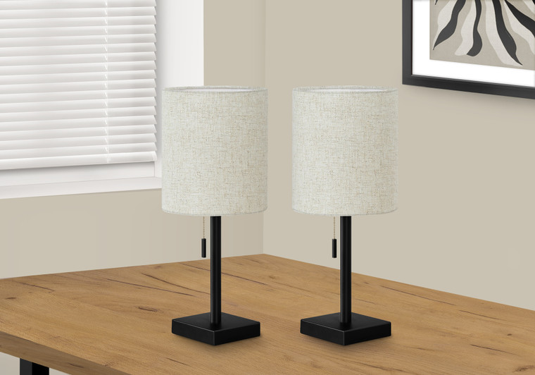 Monarch 17"H Contemporary Black Metal Table Lamp - Beige Shade (Usb Port Included) Set Of 2 I 9650