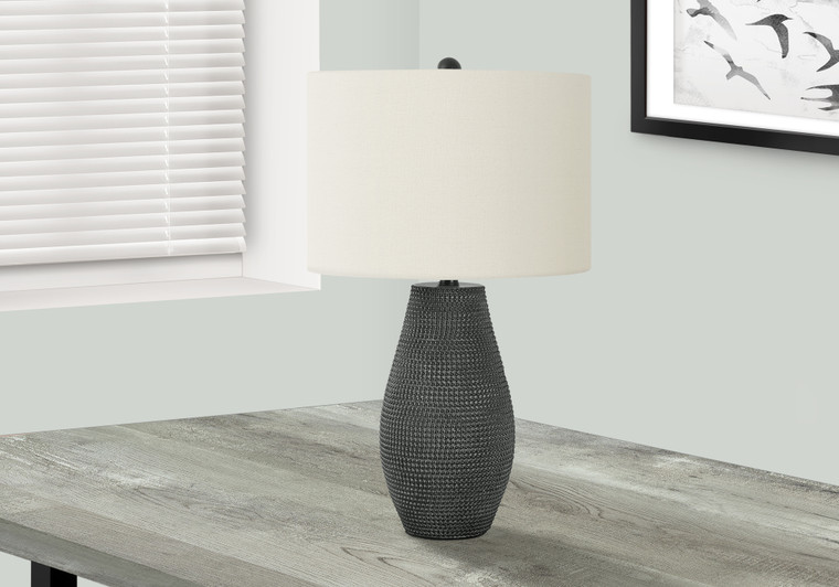 Monarch 24"H Contemporary Black Resin Table Lamp - Ivory/Cream Shade I 9655