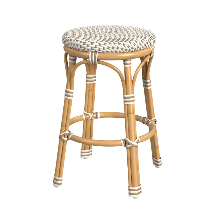 Butler Company Tobias Outdoor Rattan And Metal Counter Stool, Beige And White 5648433 "Special"