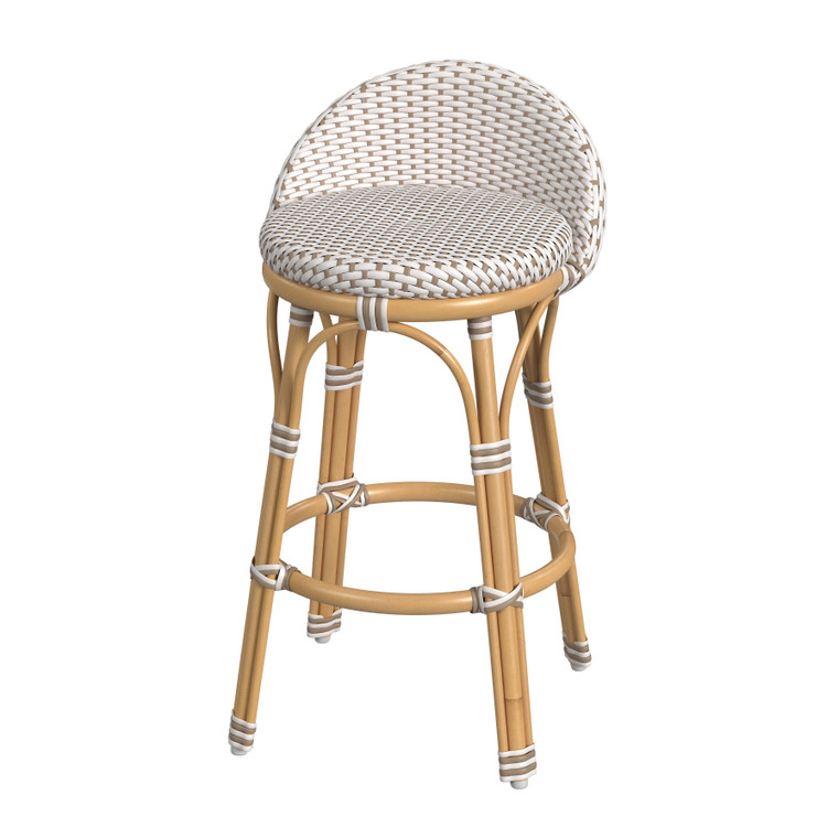 Butler Company Tobias Outdoor Rattan And Metal Low Back Counter Stool, Beige And White 5649433 "Special"
